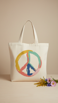 Canvas Tote Bag with Peace Sign Patch